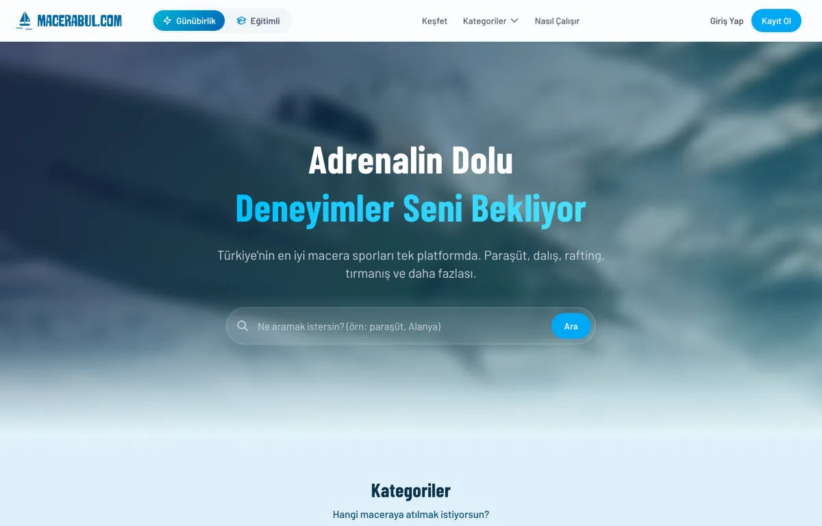 Macerabul arama ve filtreleme ekranı